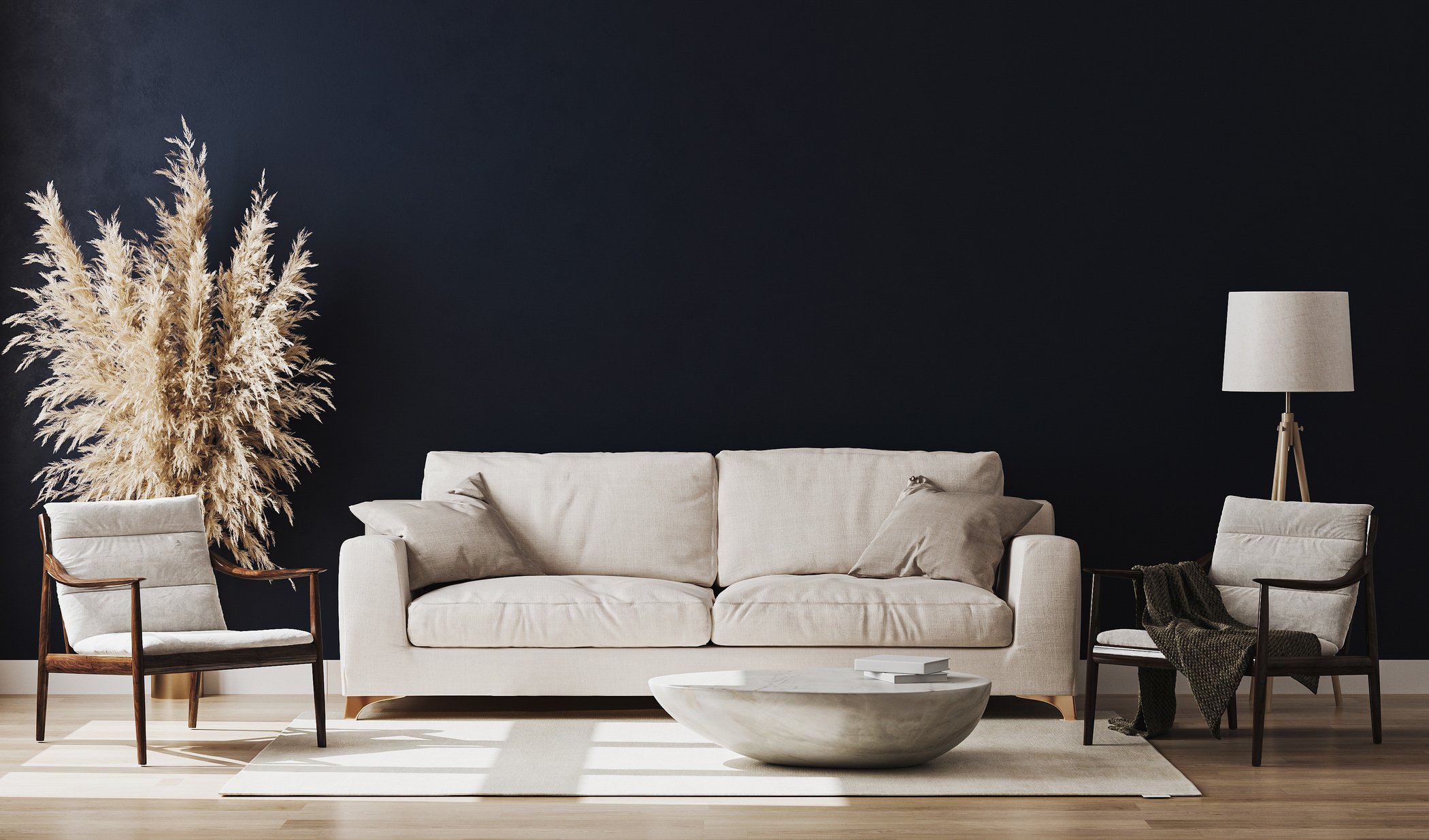 Dark Blue Room Interior, Living Room Interior Mockup, Empty Blue